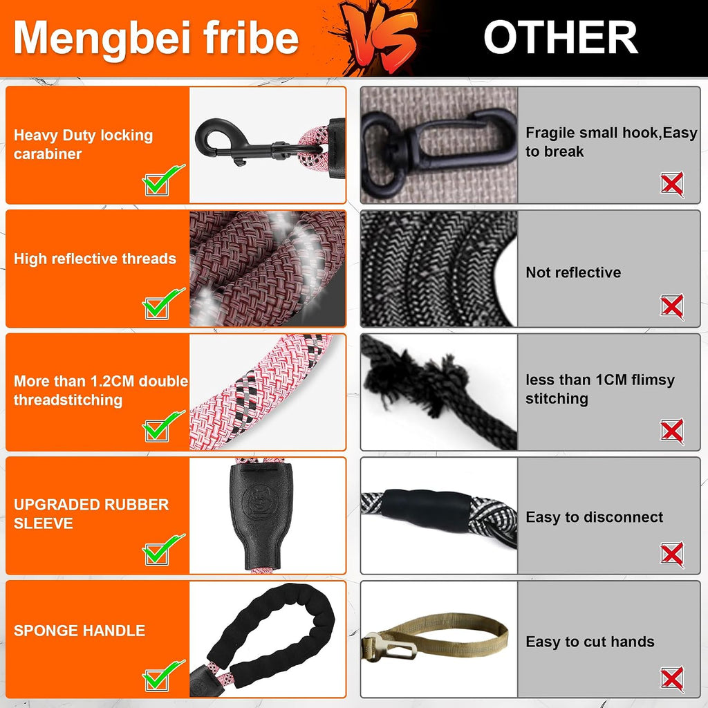 Nylon climbing rope double dog leash with reflective safety strips