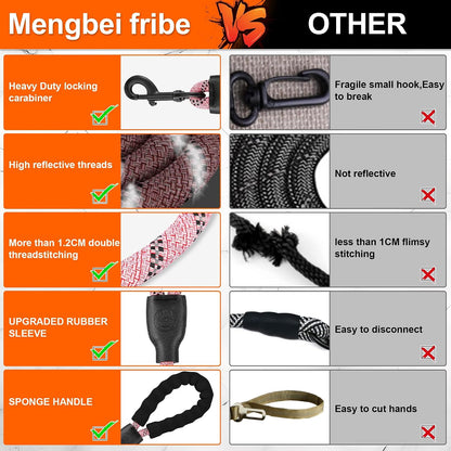 Nylon climbing rope double dog leash with reflective safety strips