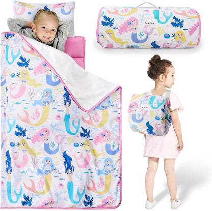 Kincongi Safotad toddler nap mat pink mermaid pattern front view layout