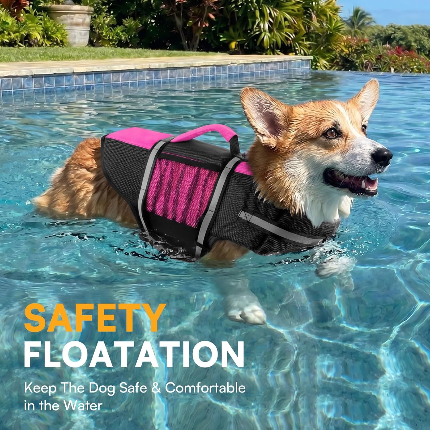 Waterproof adjustable dog flotation vest for boating and canoeing