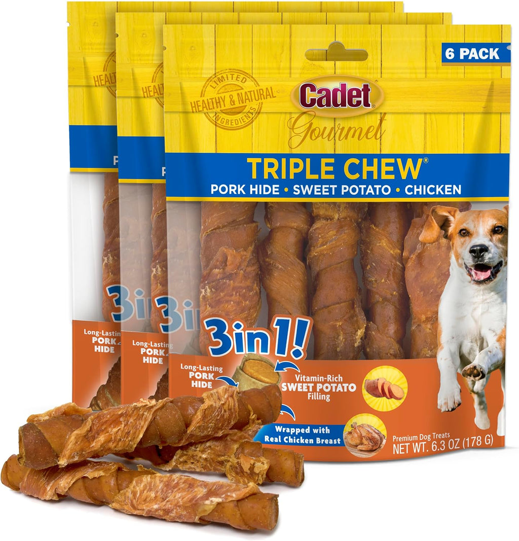 Cadet Gourmet Triple Chews Long-Lasting Pork Hide Sticks with Apple and Duck, Healthy Dog Treats for Small & Large Dogs, 6 Count - Image 9
