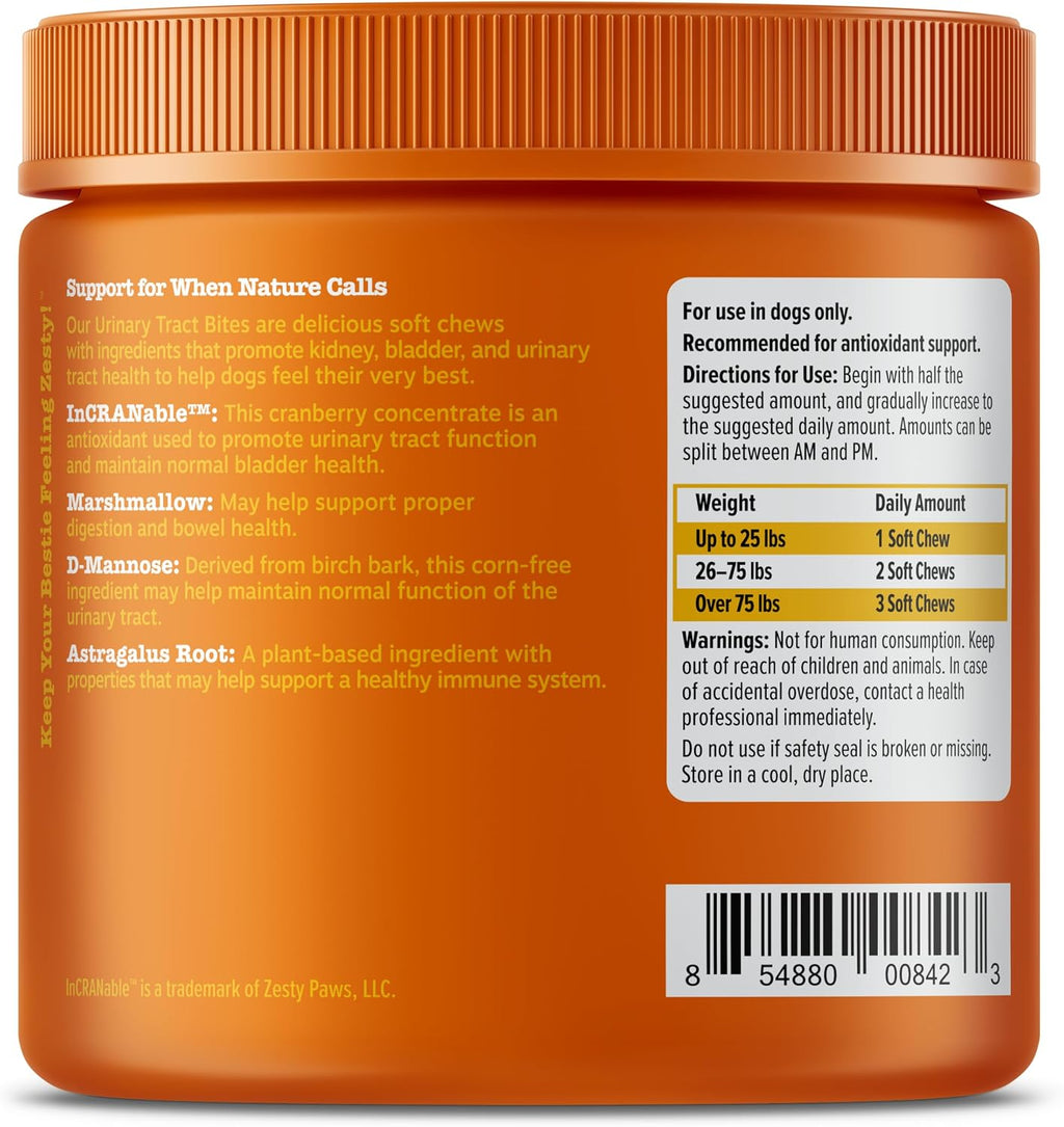Zesty Paws bladder control dog supplement daily feeding guide