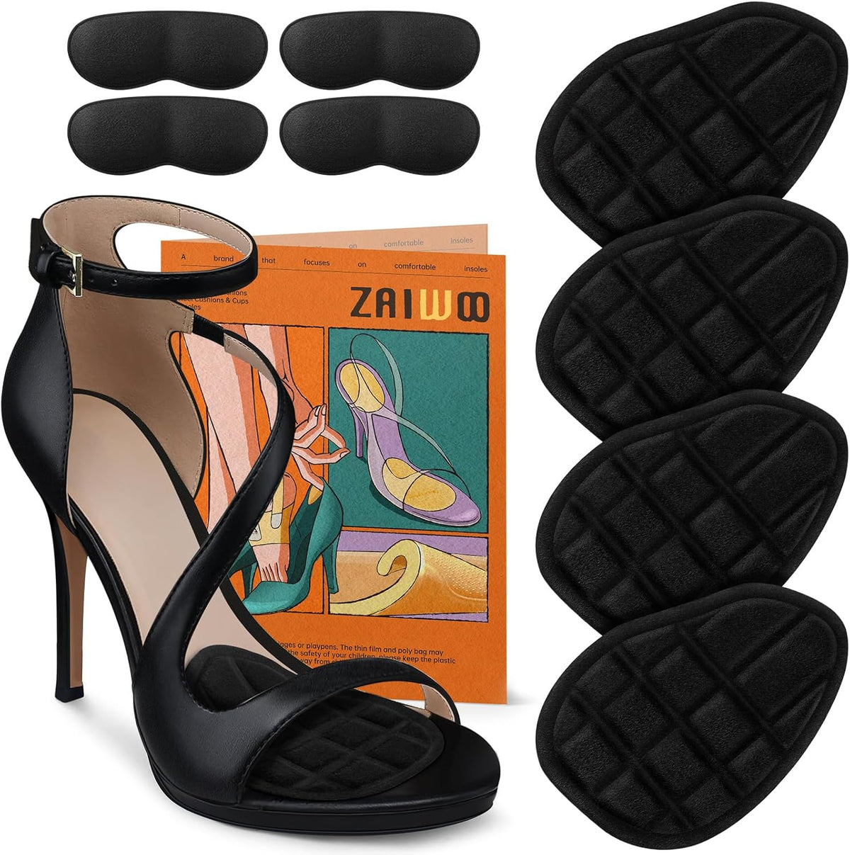 ZAIWOO Metatarsal Pads front view showing black fabric finish.