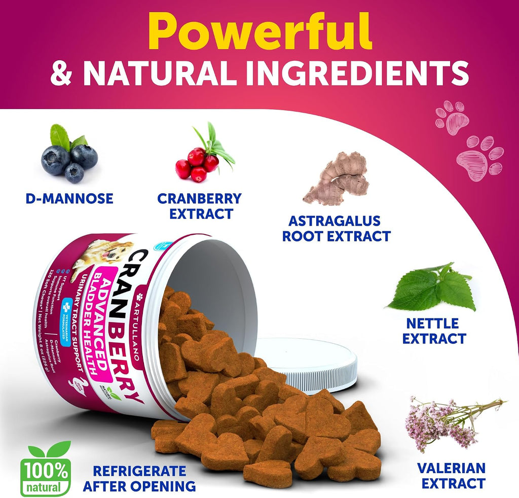 Close-up of Artullano veterinarian-formulated dog urinary tract health daily wellness chews.