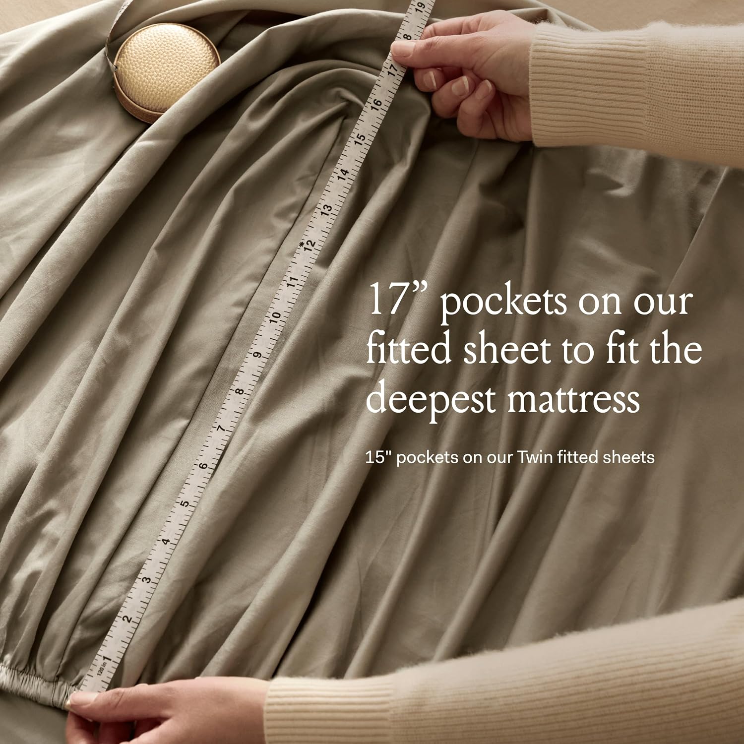 Detailed shot of the elastic border on the Boll and Branch luxury bedding