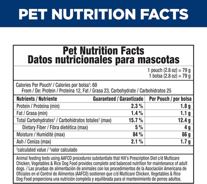 Hill's Prescription Diet c/d Multicare Wet Dog Food, Chicken, Vegetables, & Rice Stew, 2.8 oz. Pouches, 24-Pack - Image 12