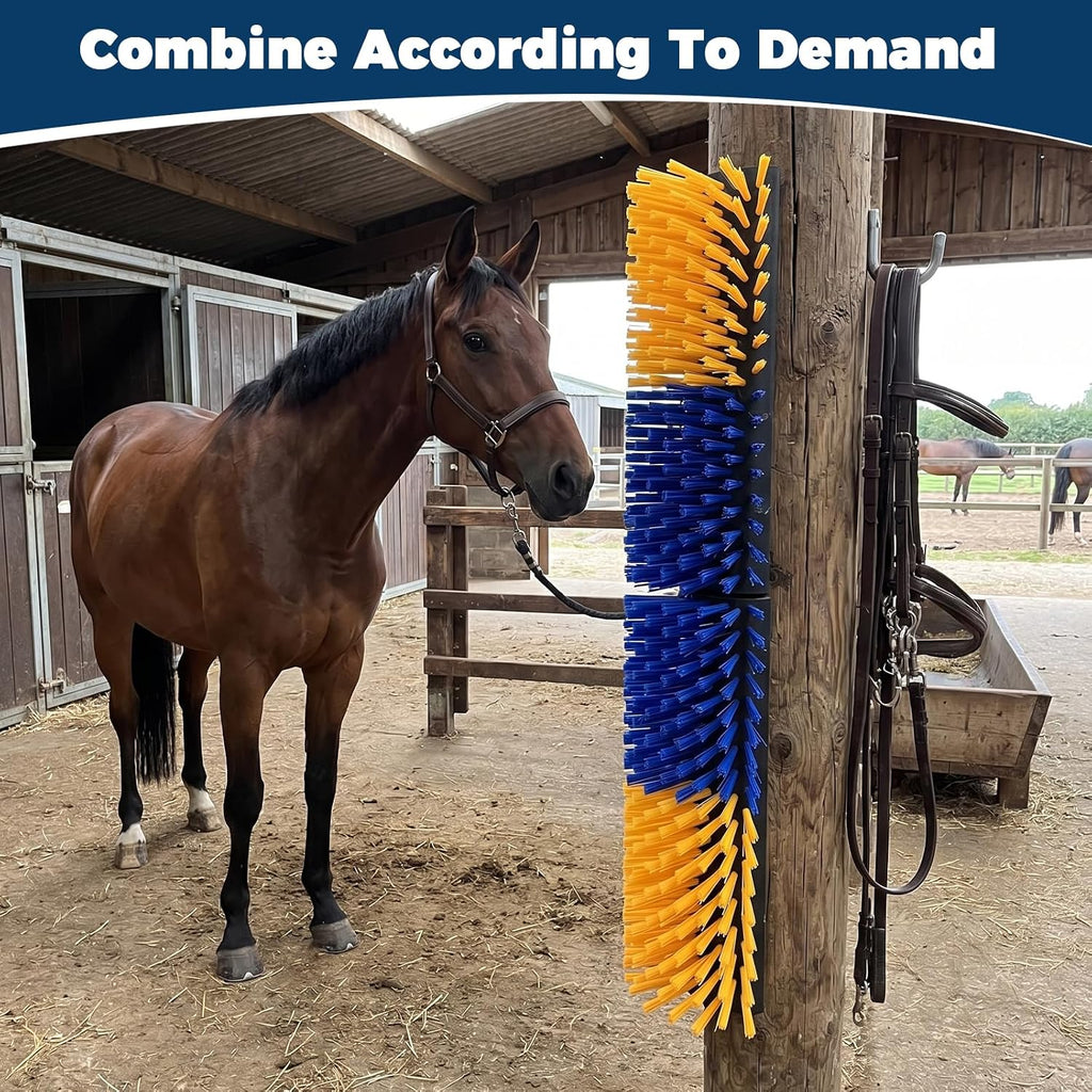 Durable yellow and blue livestock bristles for animal itch relief