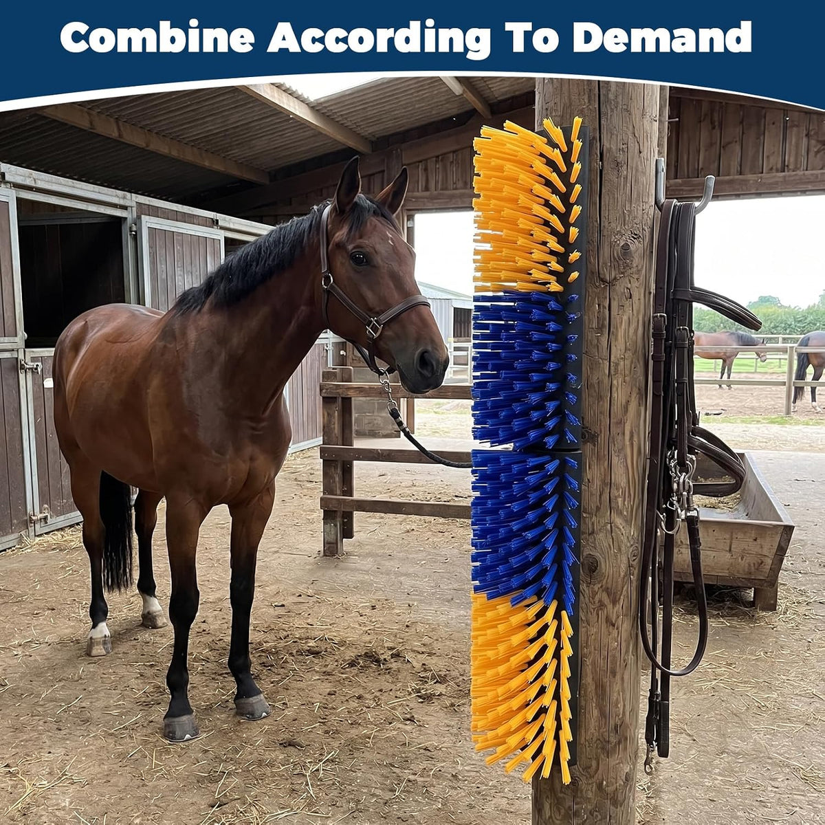 Durable yellow and blue livestock bristles for animal itch relief