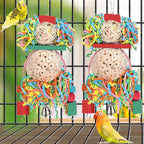 Side profile of edible sola plant ball toy for parakeets