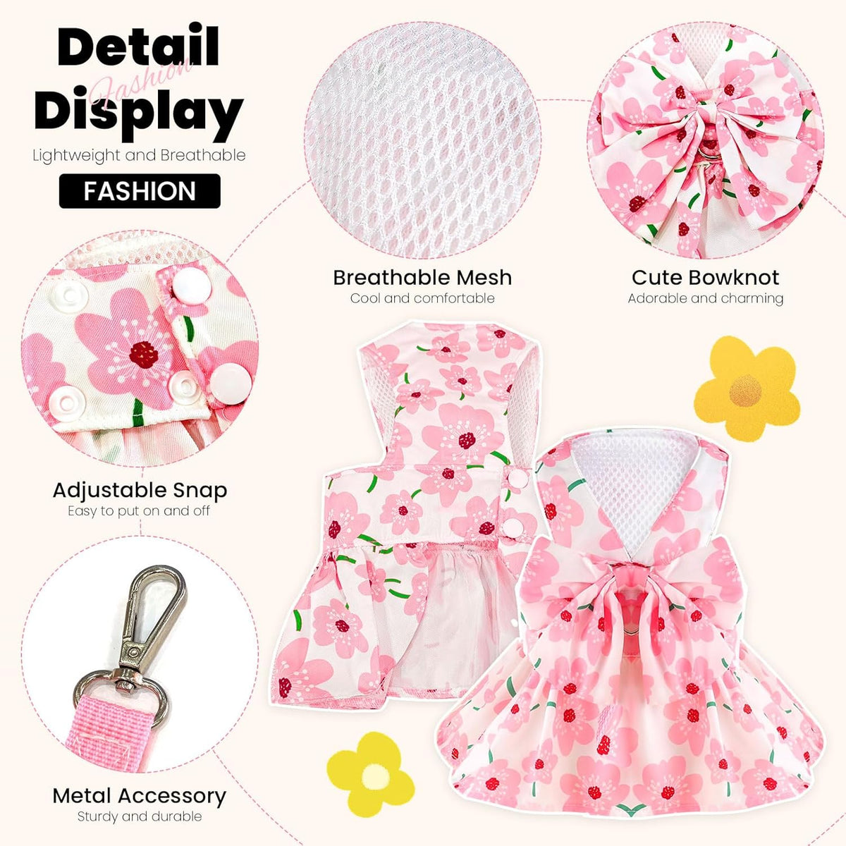 Adjustable snap buttons detail on the ABRRLO extra small pet harness set.