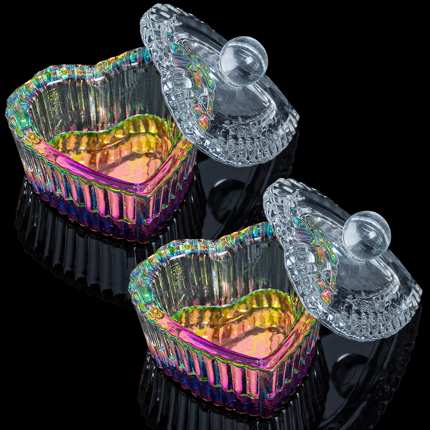 Aoraem heart-shaped glass dappen dishes with lids front view