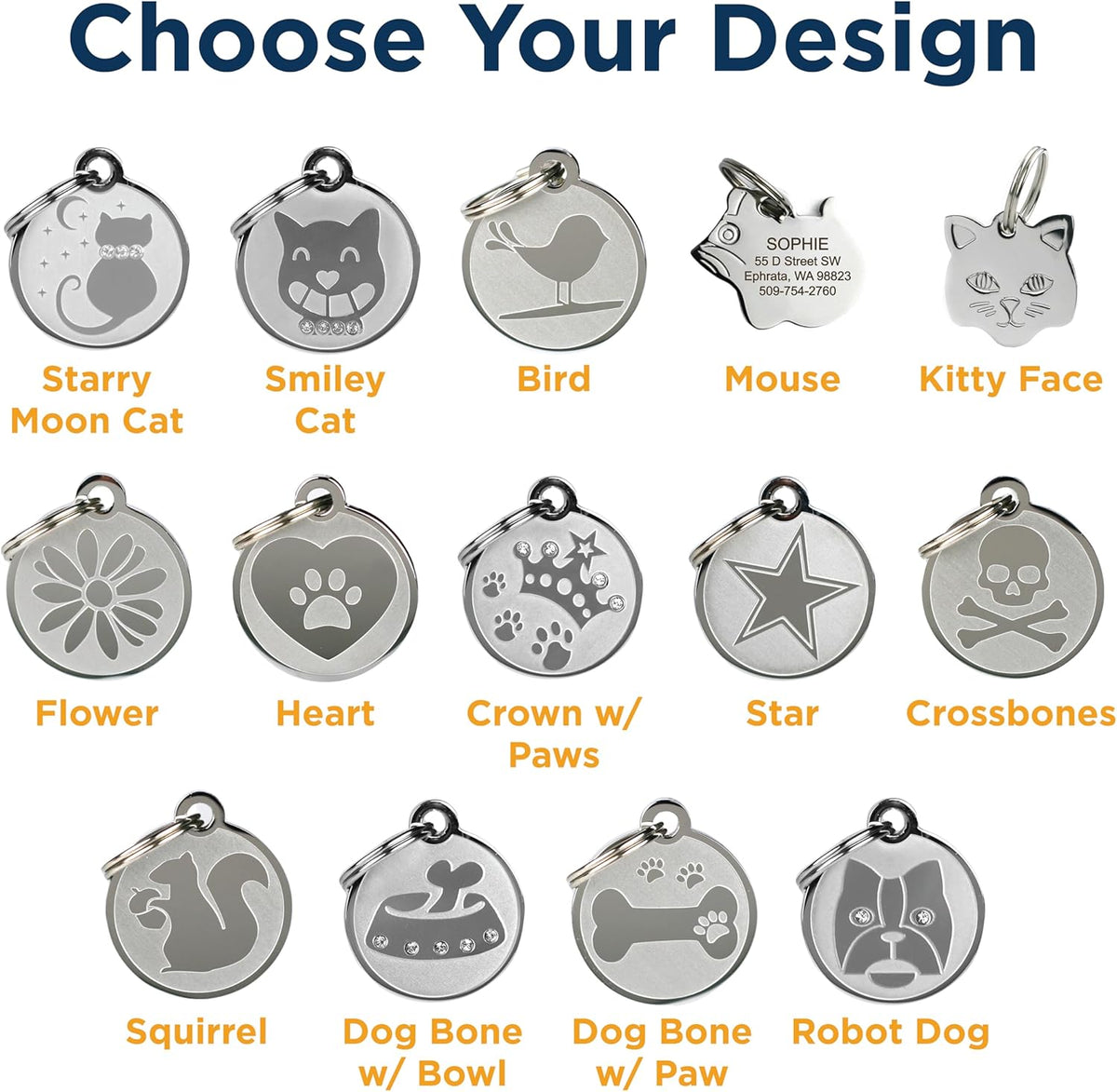 Personalized stainless steel mouse shaped kitty tag