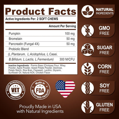 High fiber probiotic supplement for firm dog stools
