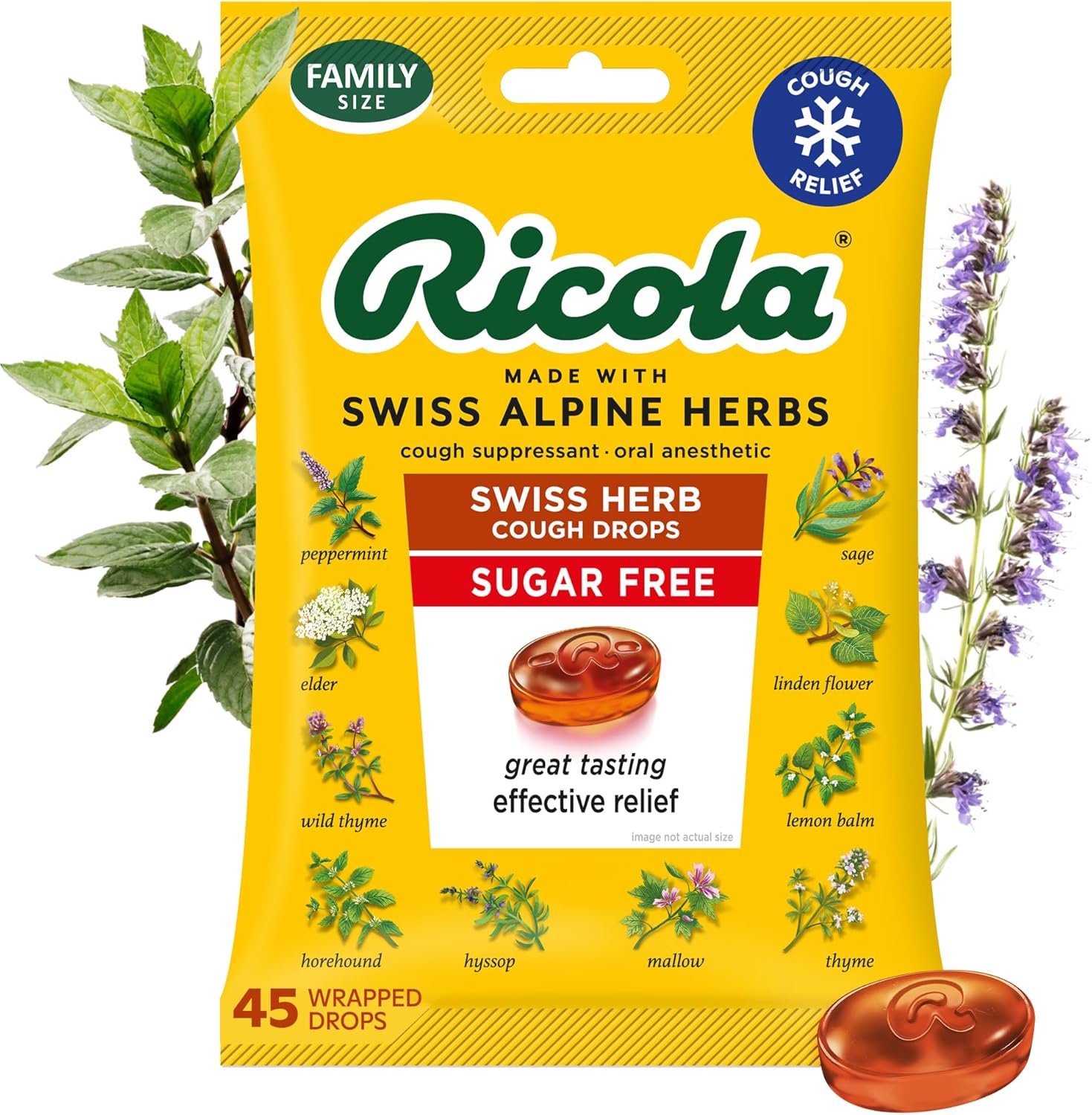 Ricola Swiss Herb Sugar Free Cough Drops front packaging