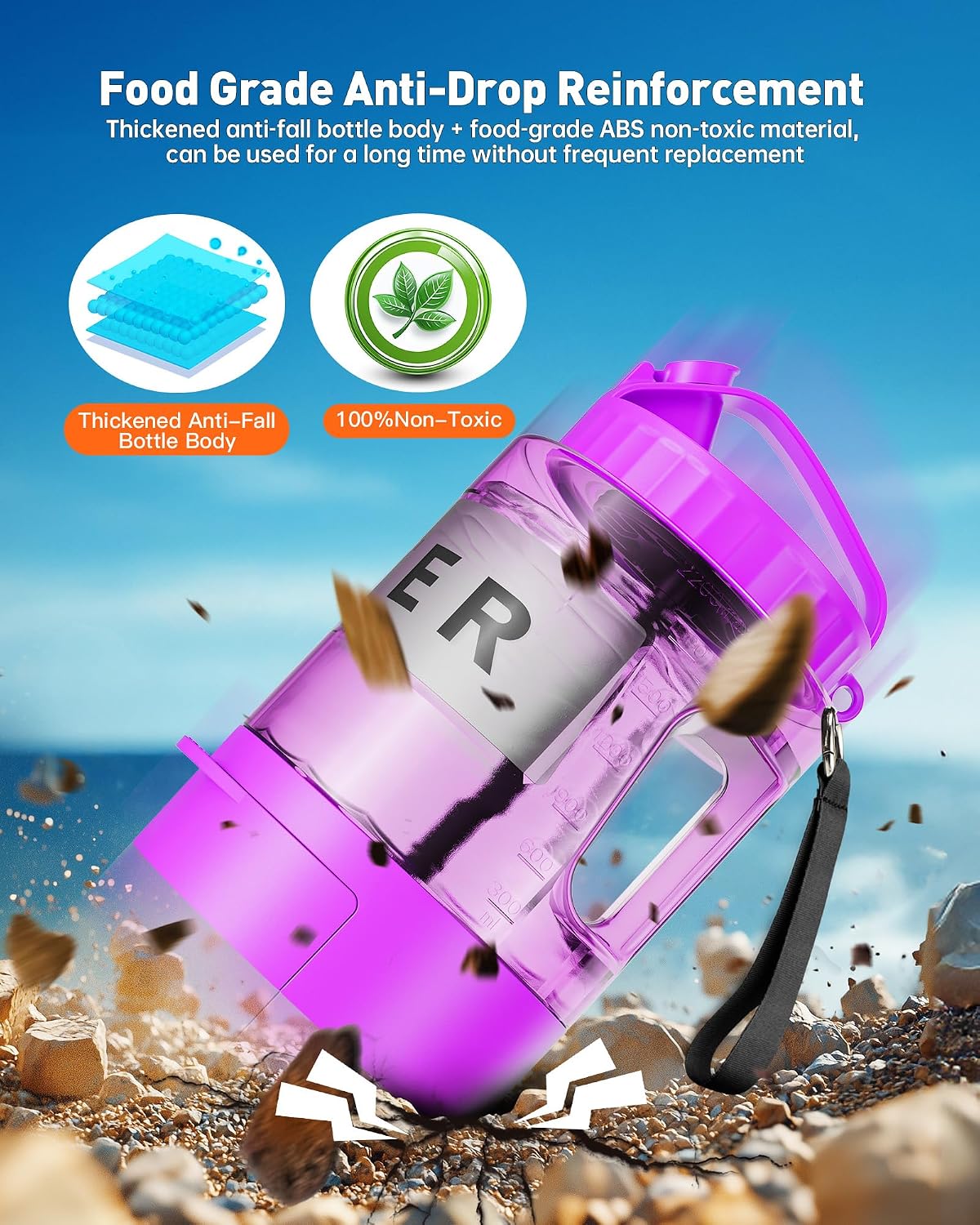 PetNF wide mouth pet travel bottle with ice cubes inside for summer