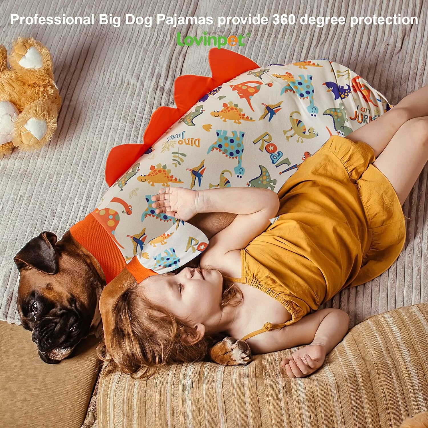 LovinPet large breed anti anxiety jammies providing a comfortable alternative to a medical cone for wound care.