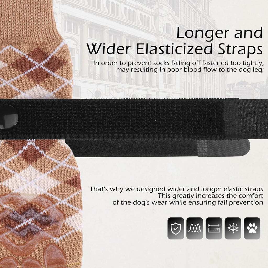 Expawlorer dog socks set of four pieces on a wooden surface
