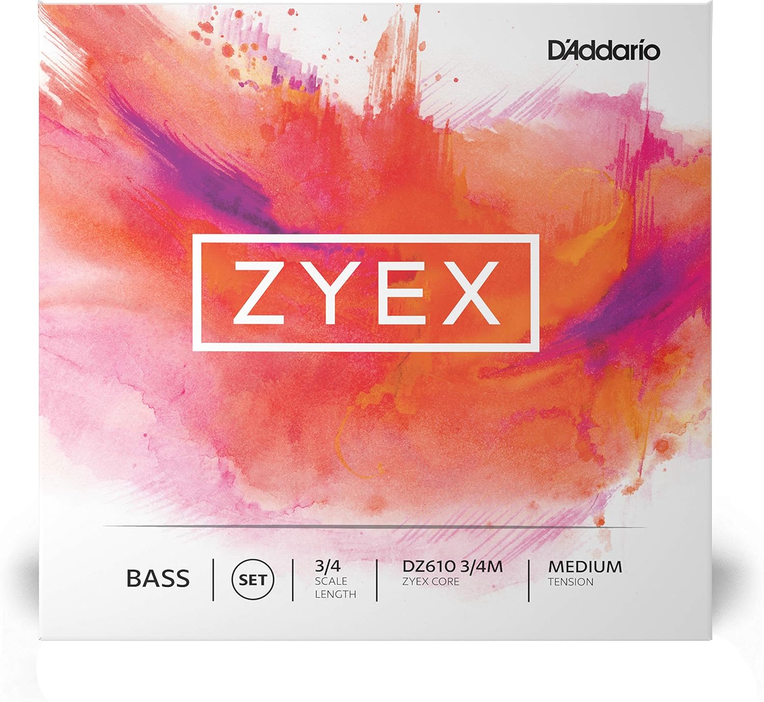 D'Addario 3/4 scale synthetic core bass strings showing the colored silking ends