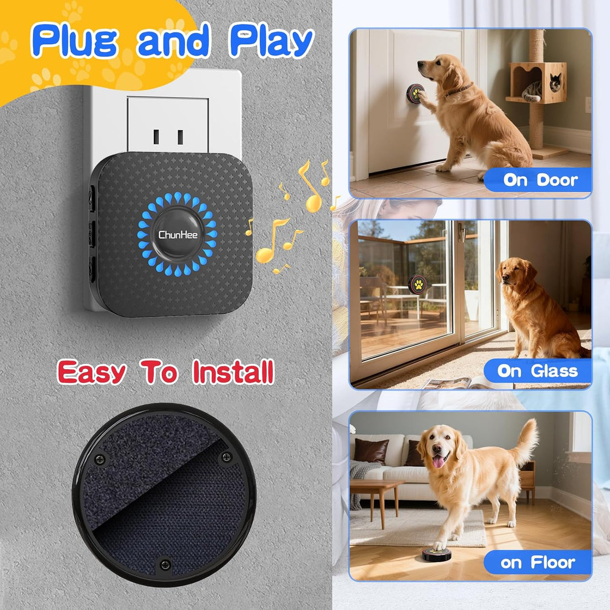 ChunHee Dog Bells for Door, Wireless Dog Doorbell for Potty Training, Dog Bells to Go Outside, Dog Potty Bell with Waterproof Button, 55 Chimes & Adjustable Volume - Image 5