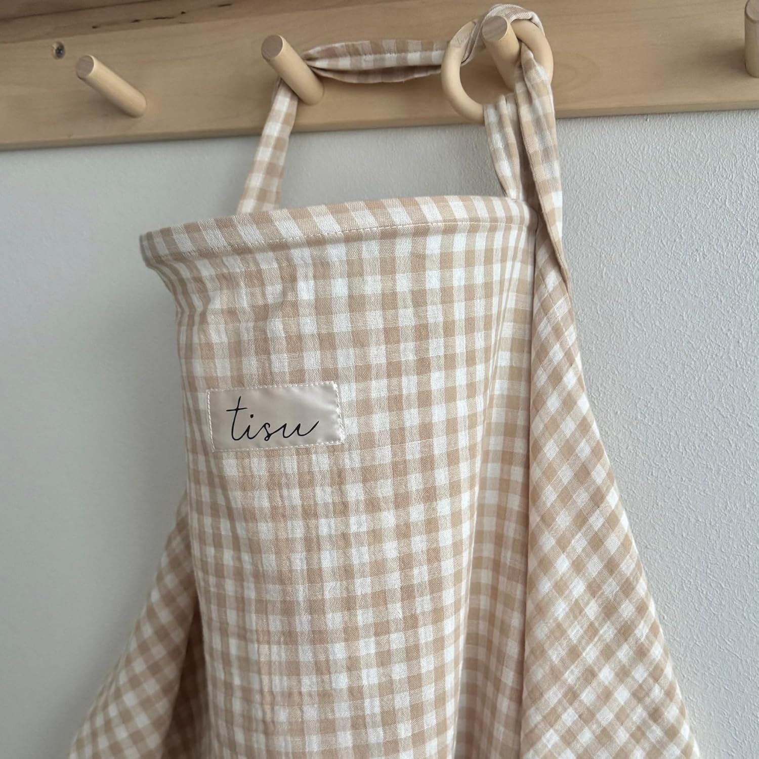 Tisu Beige Gingham nursing cover front view for breastfeeding