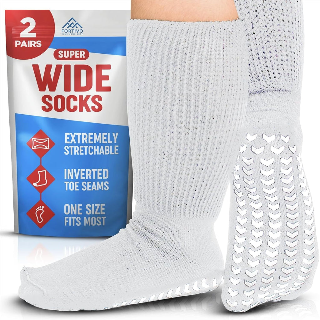 FORTIVO 2 Pairs Extra Wide Socks front view for edema relief.