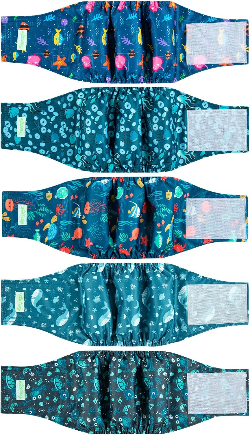 Wegreeco reusable puppy belly bands being adjusted for a small dog waist fit
