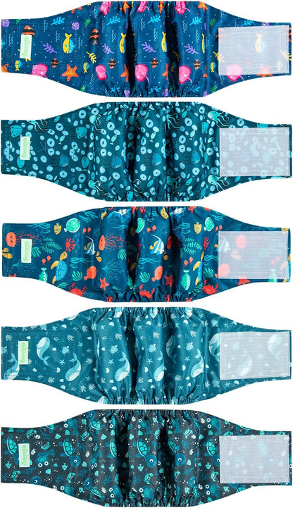 Wegreeco reusable puppy belly bands being adjusted for a small dog waist fit