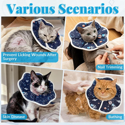 Space pattern pet recovery cone showing the smooth hair resistant fabric texture.