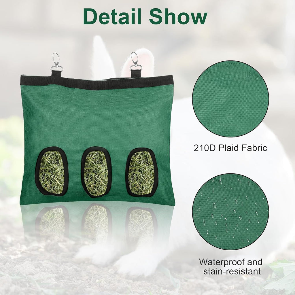 2 Pcs Rabbit Hay Feeder,Guinea Pig Hay Feeder,13x10.8 Inch Guinea Pig Bag,Small Animal Feeding Bag for Rabbits, Hamsters, Hedgehogs(3 Holes,Green) - Image 4