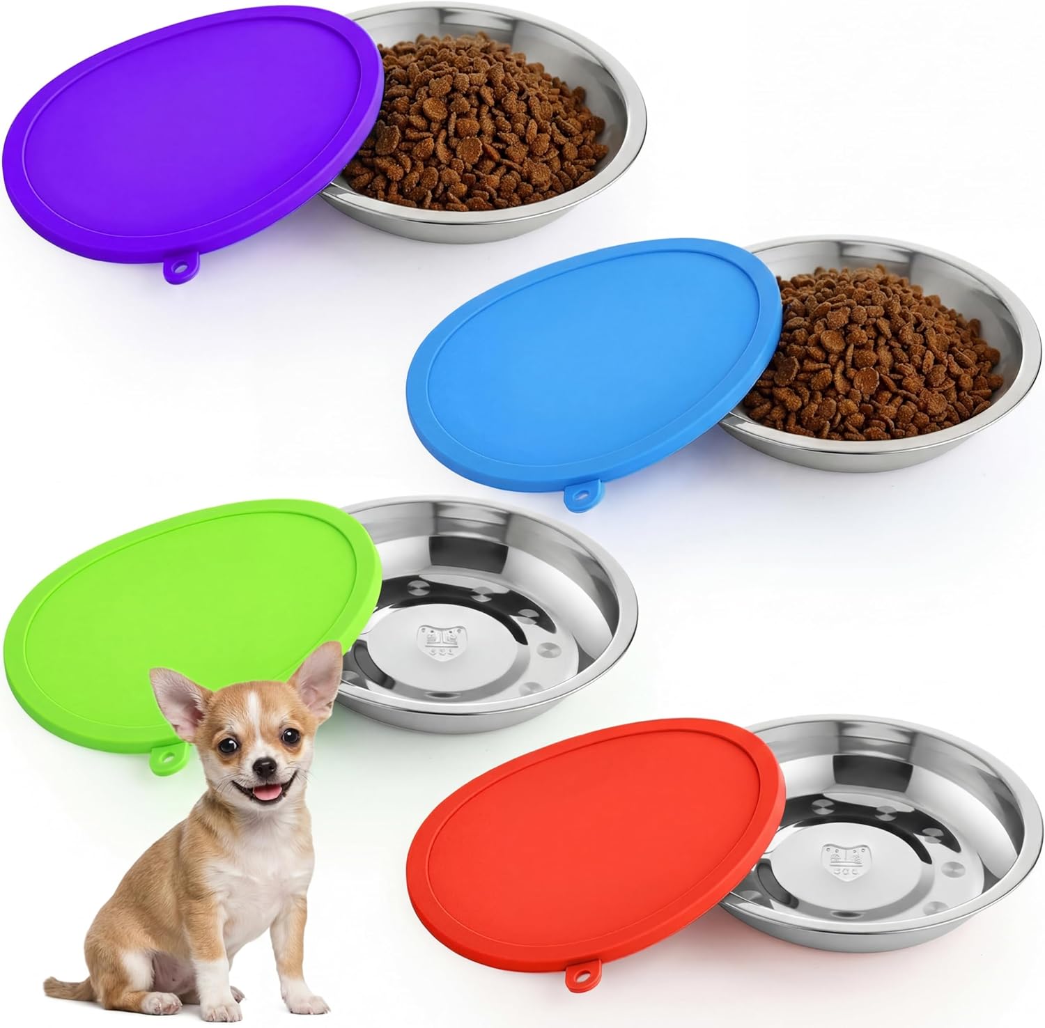 Patelai 4 Pcs Stainless Steel Dog Bowls with Silicone Lids Portable Food and Water Dishes for Pets Sealable Containers for 6.3" for Cats & Small Dogs (Red,Purple) - Image 10