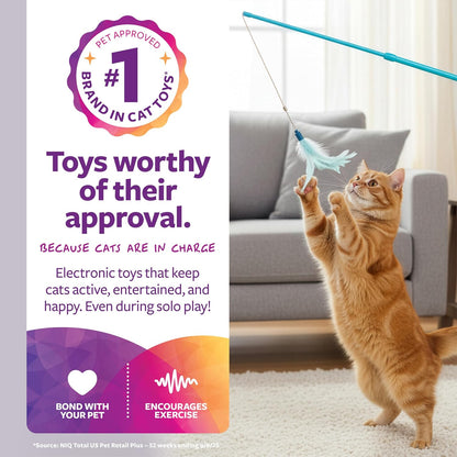 SmartyKat feather wand toy extended to twenty-four inches with light blue feathers