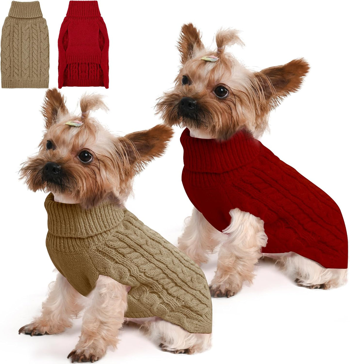 Dog Sweater 2 Pack for Small Dogs, Size S, Pink & Purple | Stretchy cable knit turtleneck, machine washable, high belly cut, comfy winter fit for Chihuahua, Maltese - Image 12