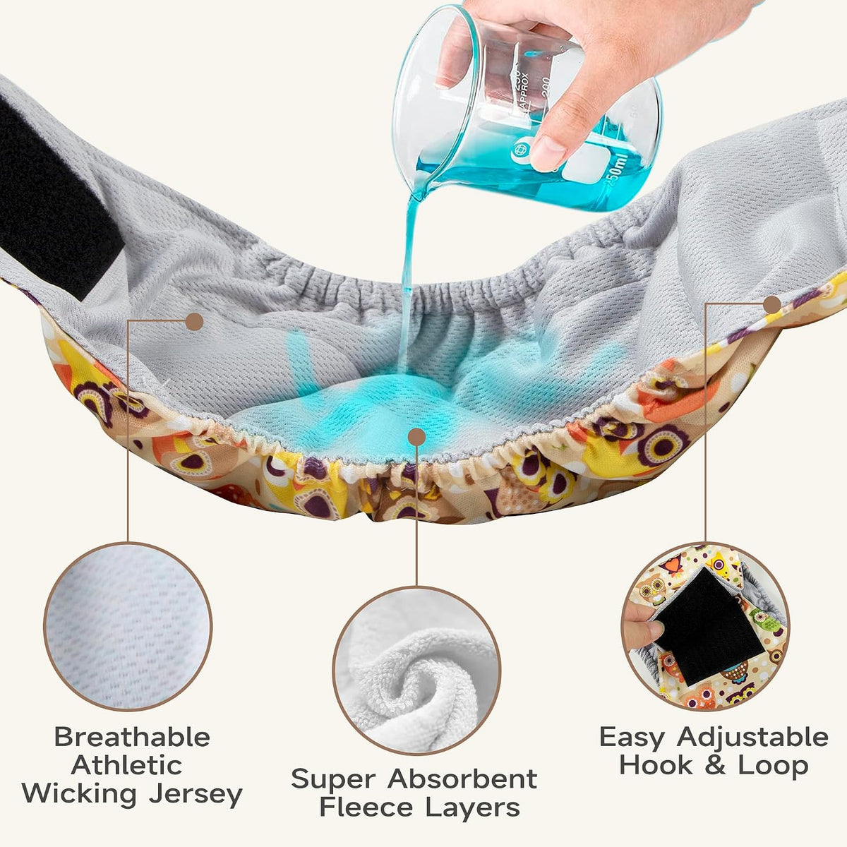 Tuiskusa reusable dog belly bands showing the high absorbency inner pad liner close up