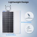 Topunive 100W solar charger laid flat on an RV rooftop for off grid battery charging.