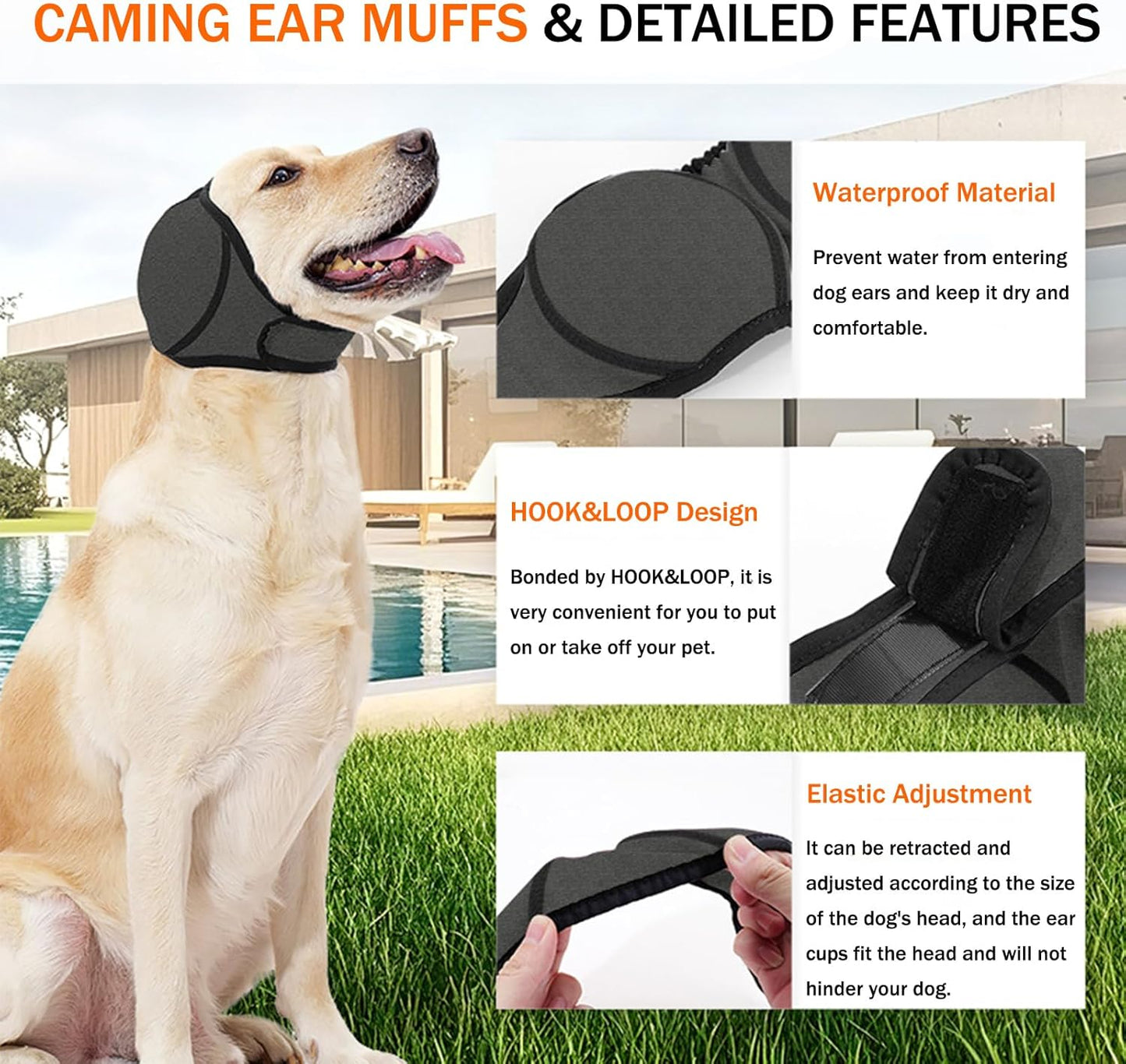 Dog wearing Bamy waterproof ear protection for grooming