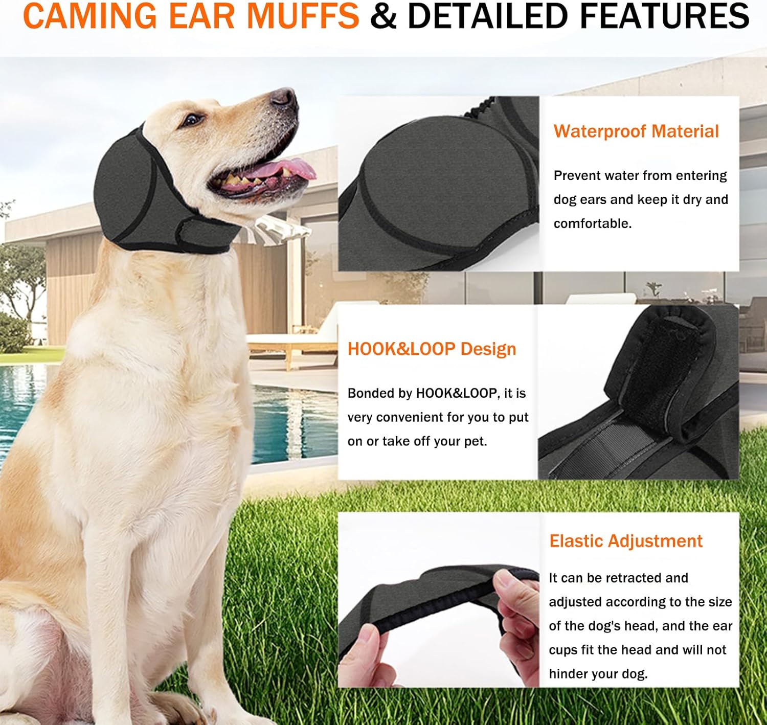Dog wearing Bamy waterproof ear protection for grooming