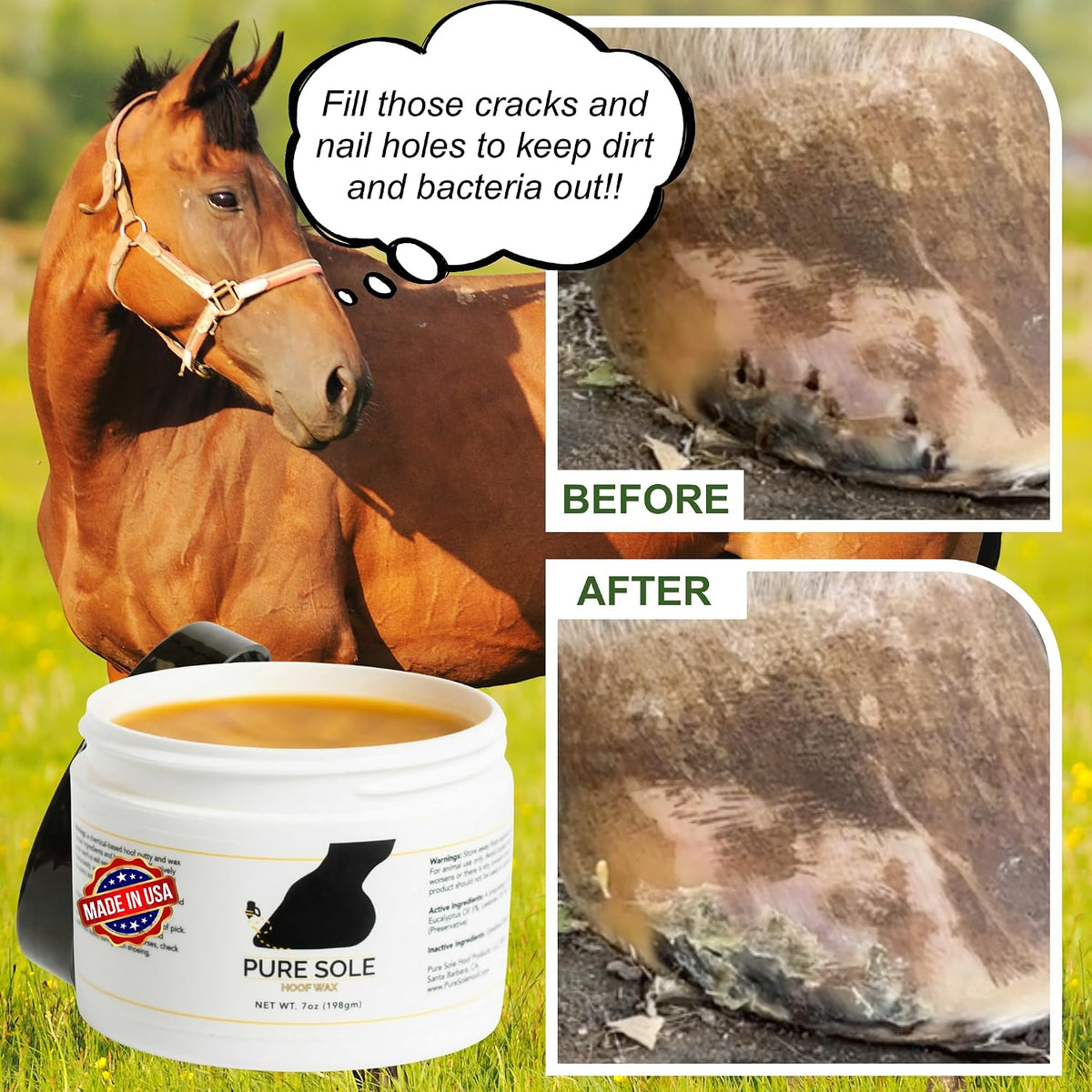 Malleable unrefined beeswax and honey hoof treatment ointment for deep crevices
