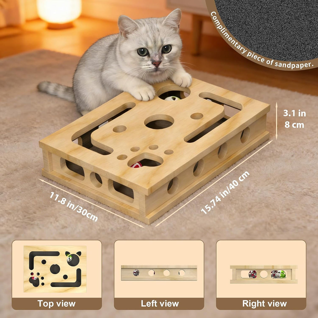 Natural wood texture cat claw trimmer toy durable construction perspective view