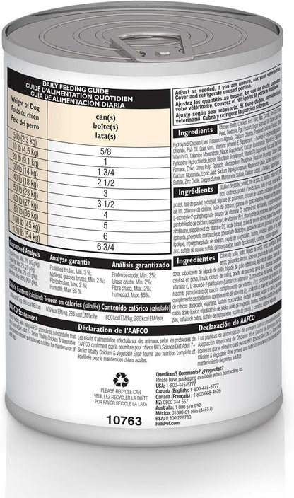 Hill's Science Diet Chicken and Vegetable Stew canned dog food packaging details