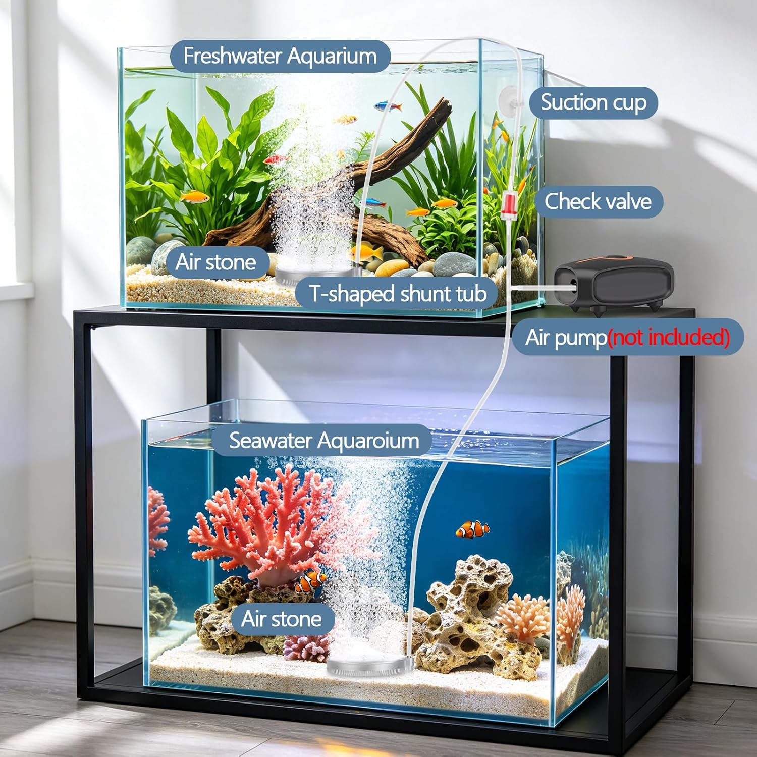 Hygger hydroponics and fish tank aerator displaying the compact round shape.