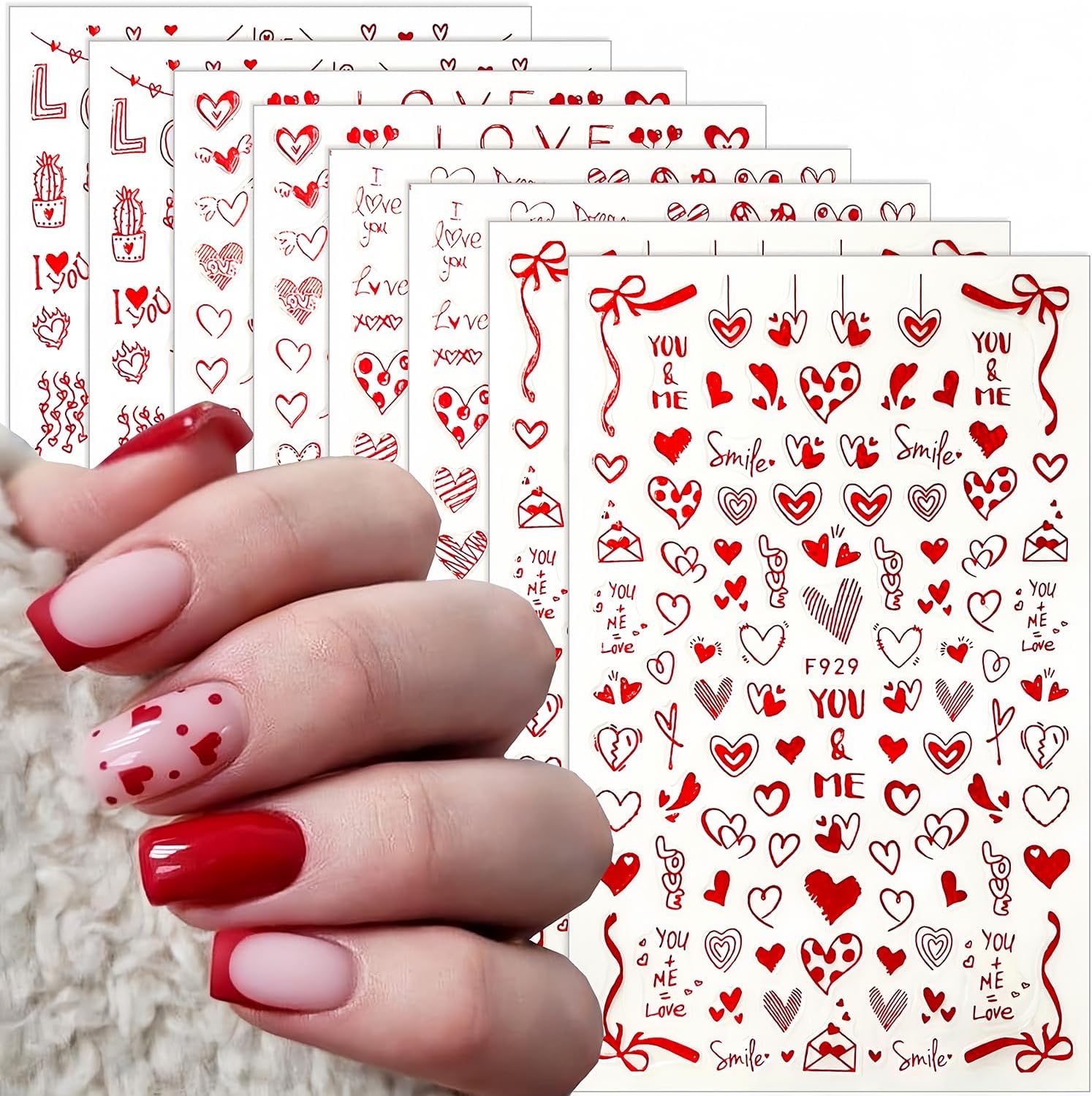 Shuxilin 8 sheets heart nail art stickers front view