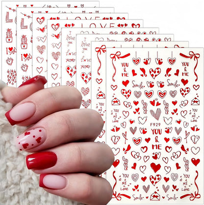 Shuxilin 8 sheets heart nail art stickers front view