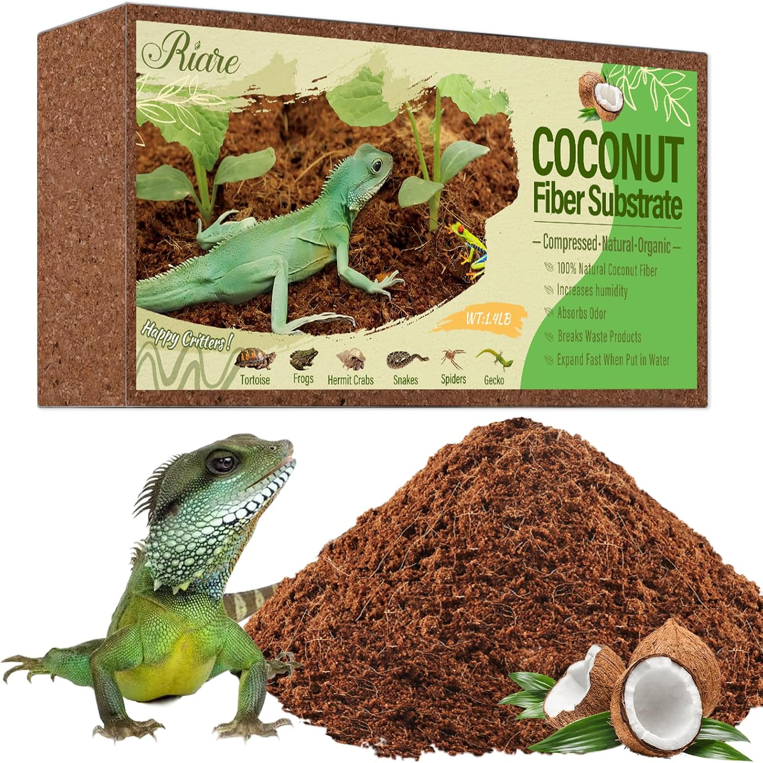 Riare 2 Pack Natural Coconut Fiber Substrate for Reptile- Premium Compressed Coconut Husk Terrarium Bedding for Reptile, Tortoise, Frogs, Snakes Hermit Crabs, Burrowing Animals - Image 12