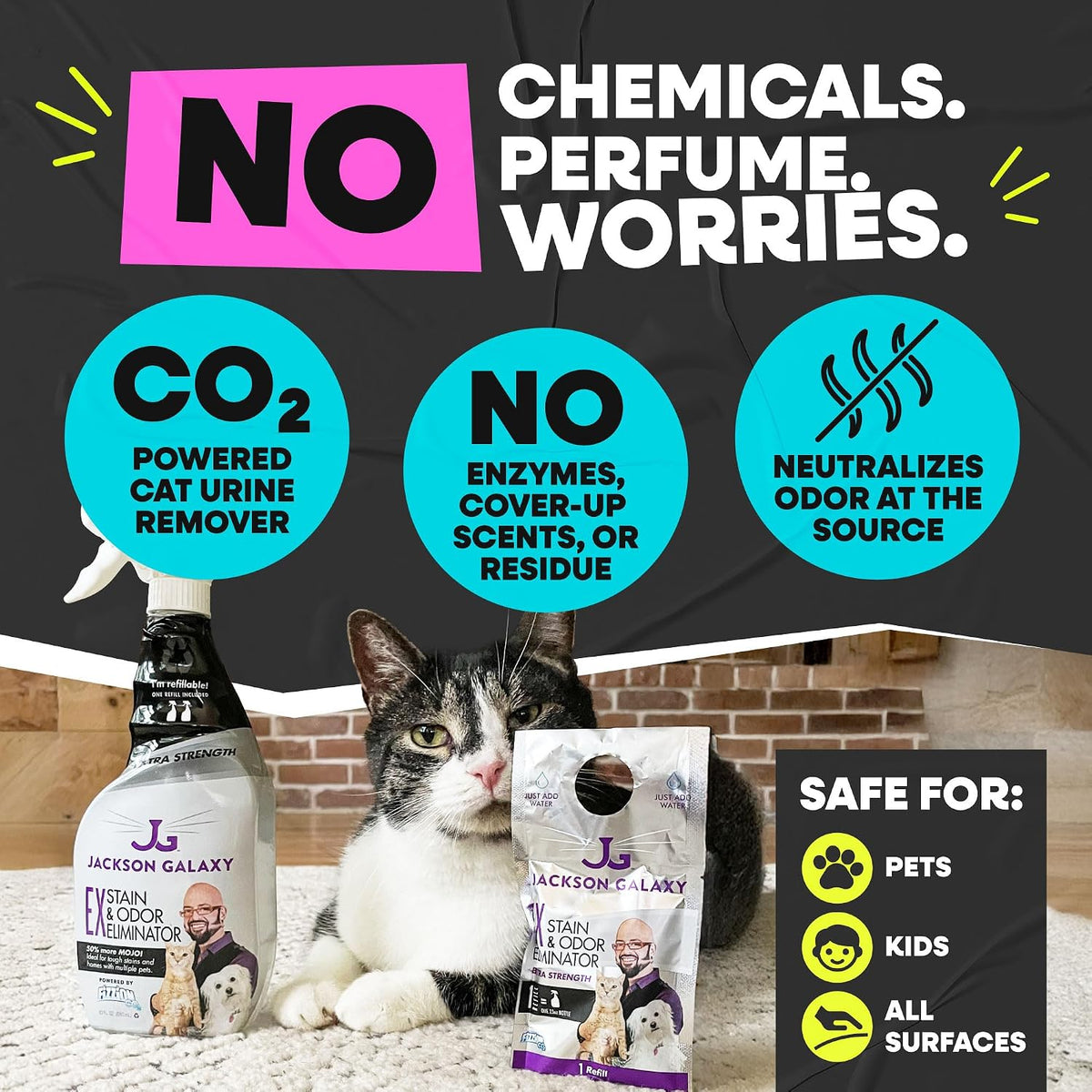 Jackson Galaxy non toxic cat pee cleaner spray bottle for carpet stains