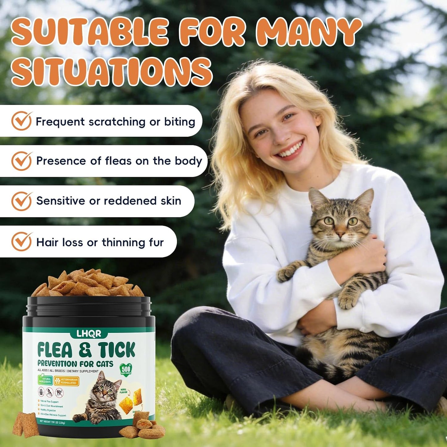 Close up of Lhqr natural cat supplement chews texture