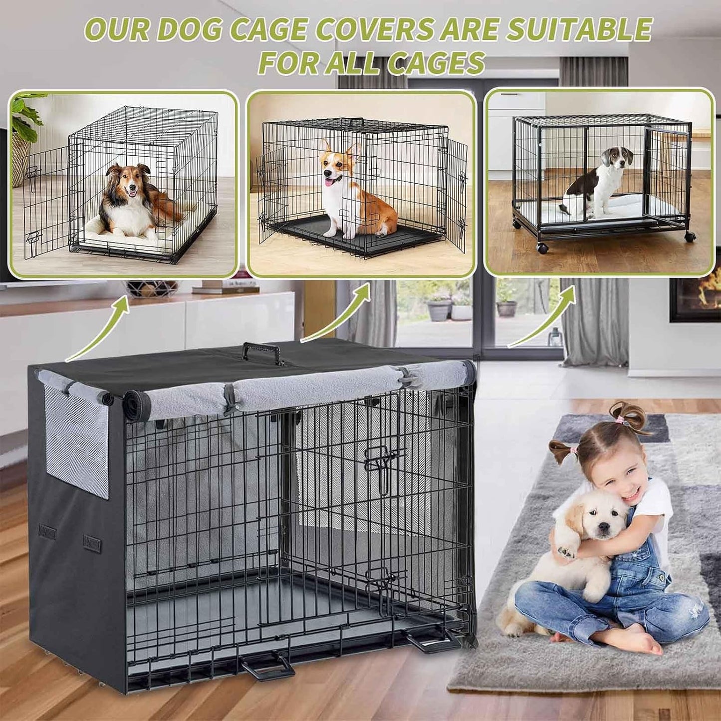 Premium soundproof and windproof large dog crate cover bundle with bag