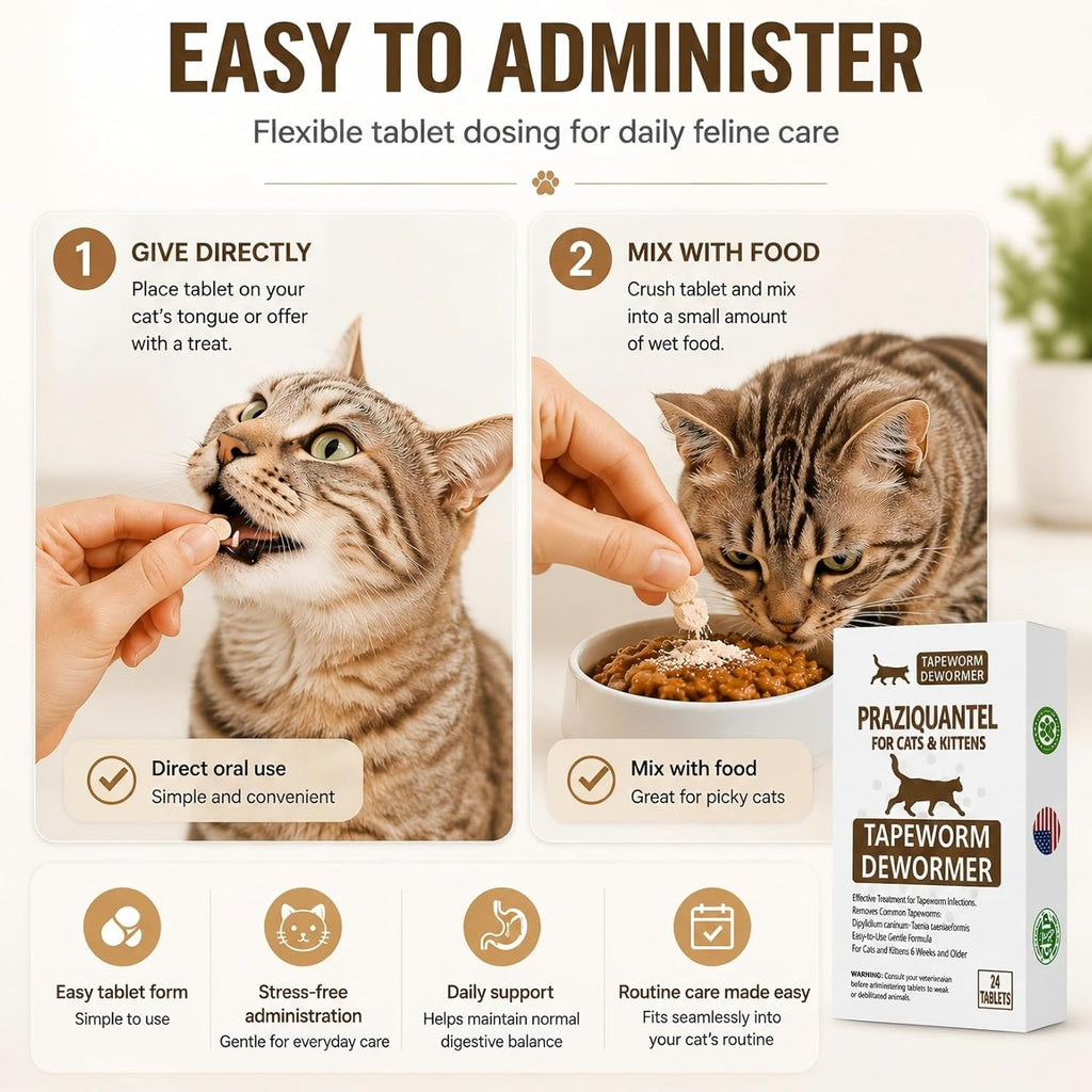Back label of Elanco praziquantel tablets displaying feline weight chart instructions