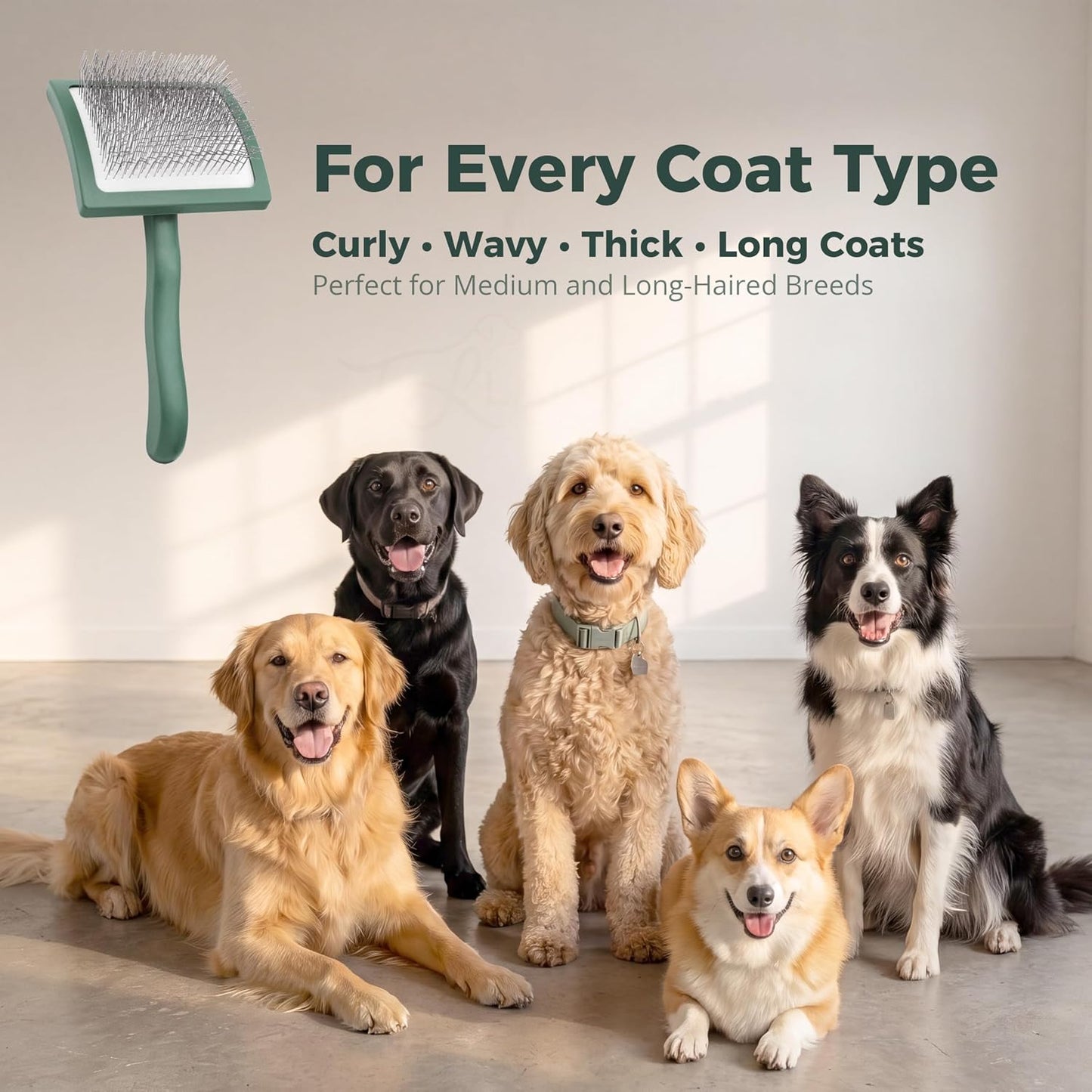 Imported professional pet dematting slicker brush packaging and product features.