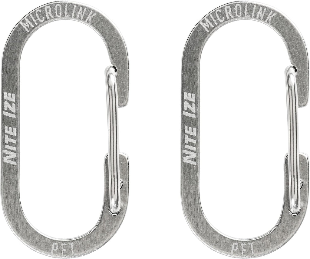 Close up view of the stainless steel wire gate mechanism on the miniature dog tag clip