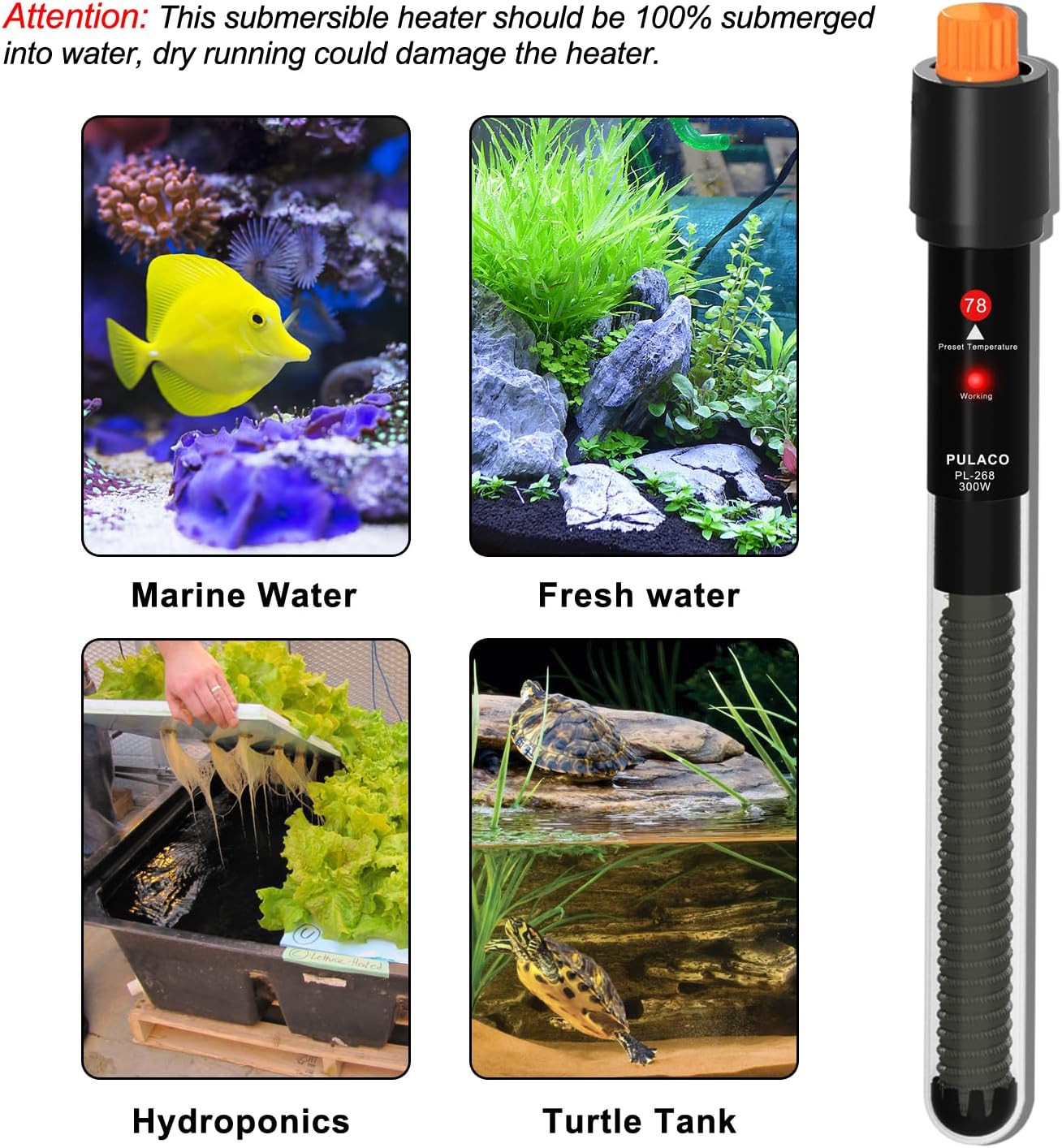 Components of Pulaco aquarium heater kit including suction cups and thermometer